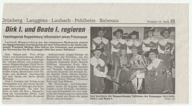 Das Prinzenpaar der Kampagne 2001/02