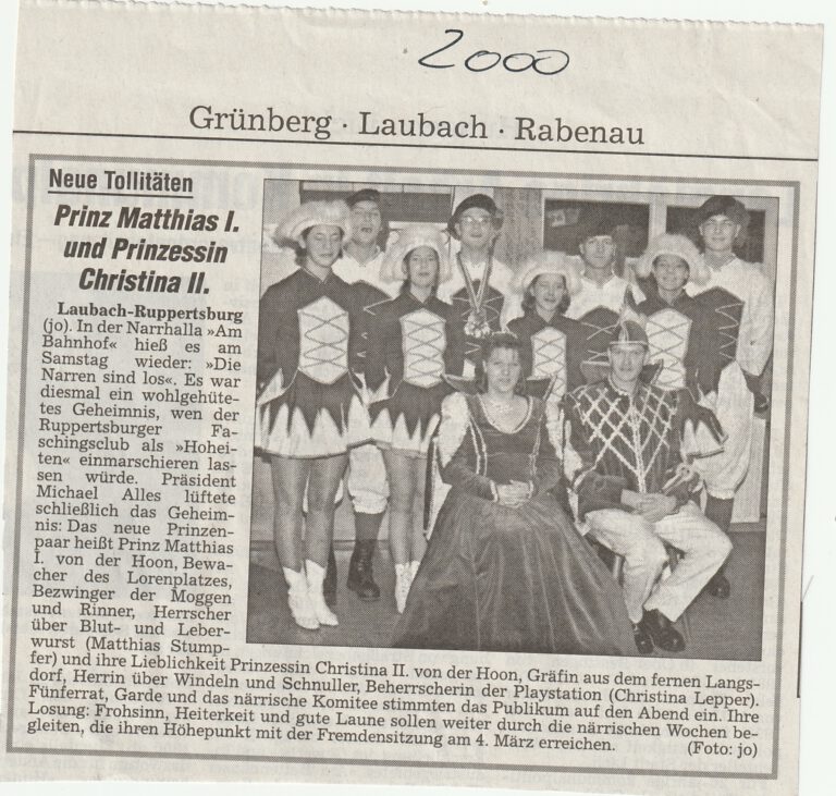 Das Prinzenpaar der Kampagne 1999/00